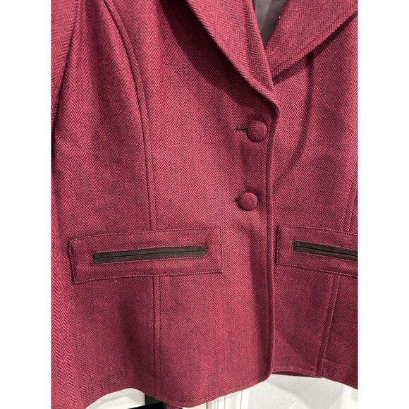 Liz Claiborne Woolmark Blend Blazer Red Brown Accent Faux Suede Trim Sz 12P - Picture 4 of 9